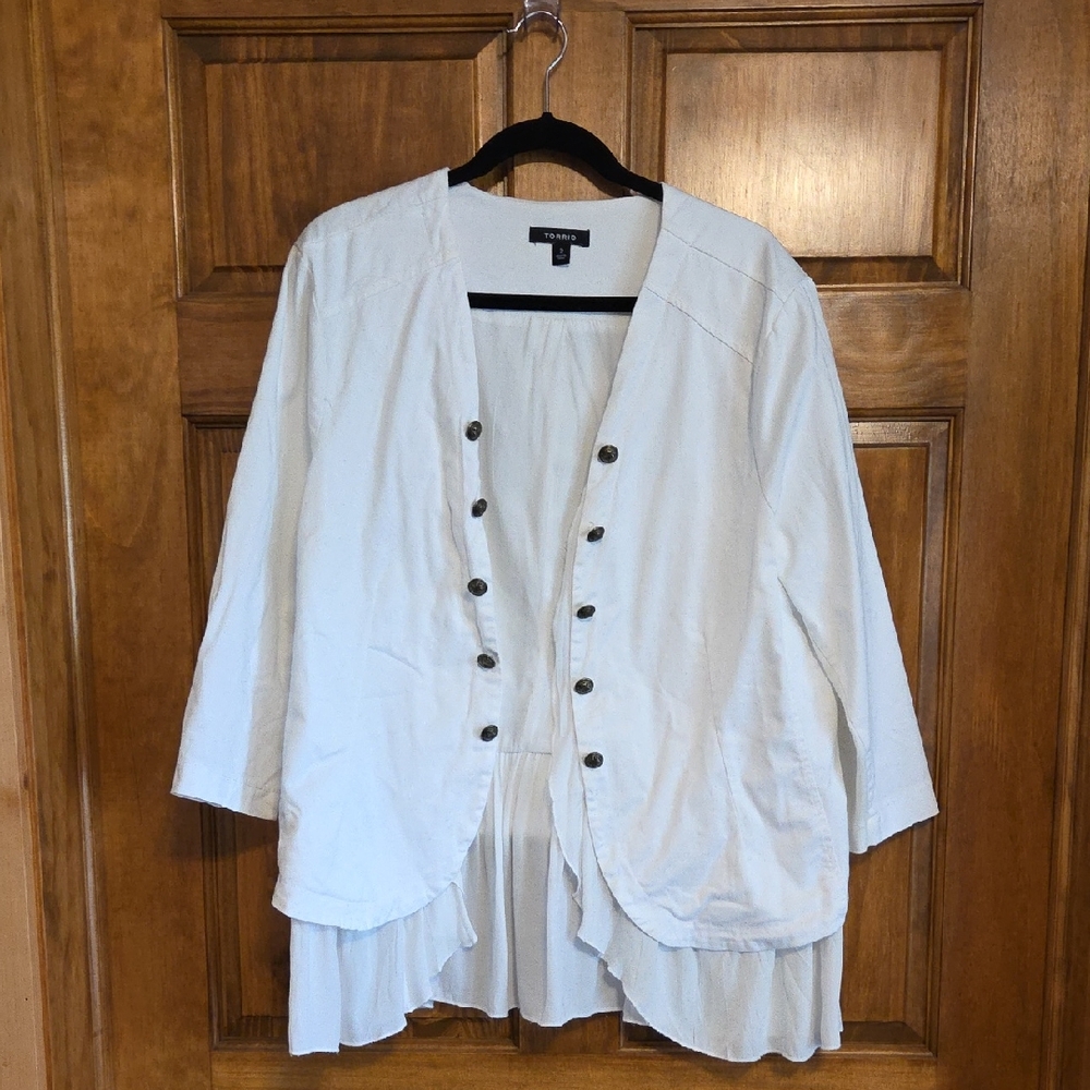 EUC Torrid White Button-Up Military Style Jean Jacket Size 2